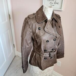 flawless Jakett new york Unique leather jacket coat M brown belted
